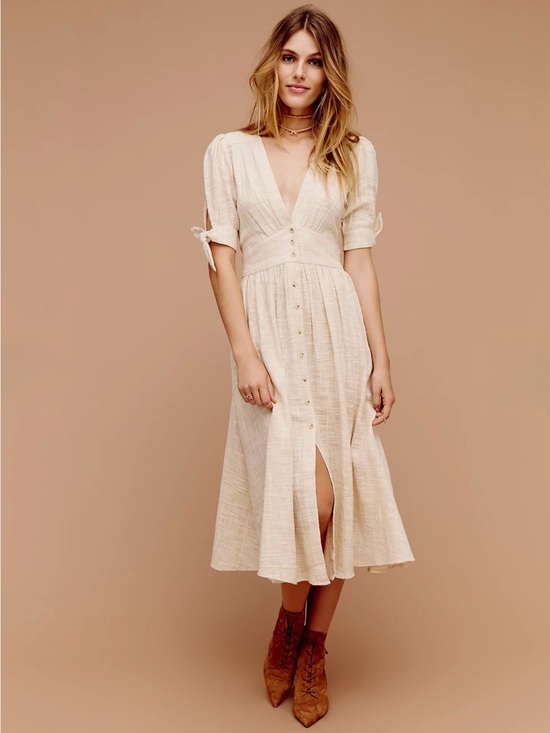 Free People Dresses & Skirts - Free People Love Of My Life Midi Dress Beige Small